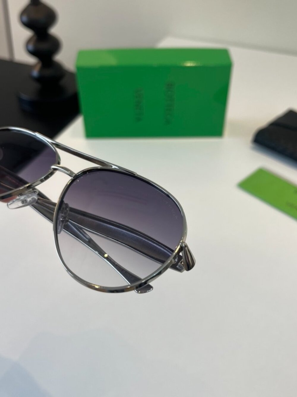 Bottega Veneta Silver Aviator Sunglasses, Gradient Gray UV Protection Shades - Picture 5 of 9
